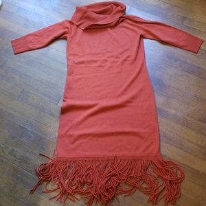 Rust fringe sweater dress